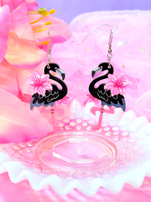 Gothic Black Flamingo Acrylic Earrings