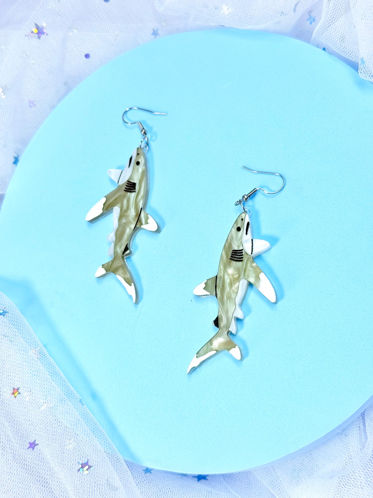 Oceanic Whitetip Shark Acrylic Earrings