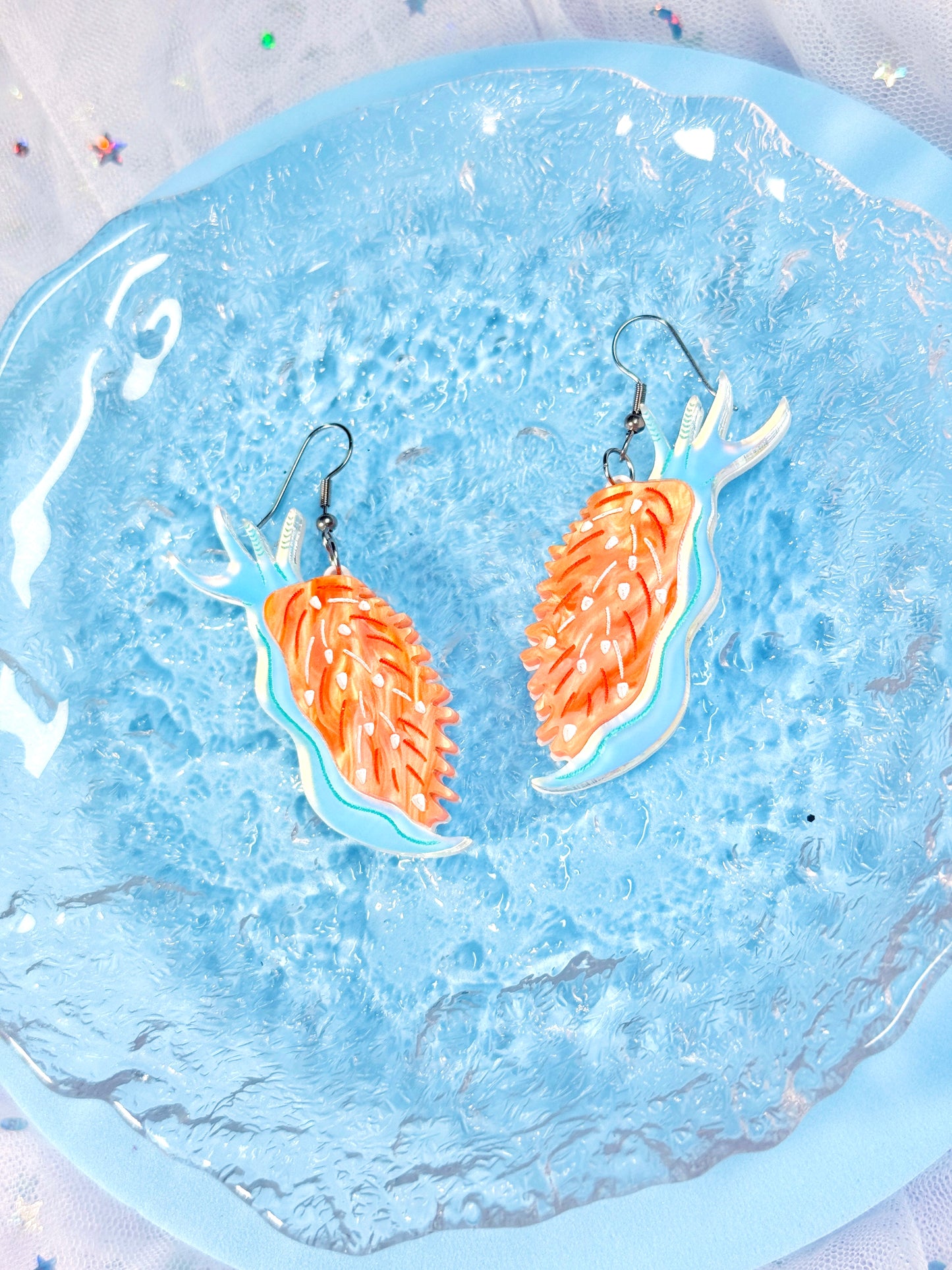 Opalescent Nudibranch, Sea Slug Acrylic Earrings