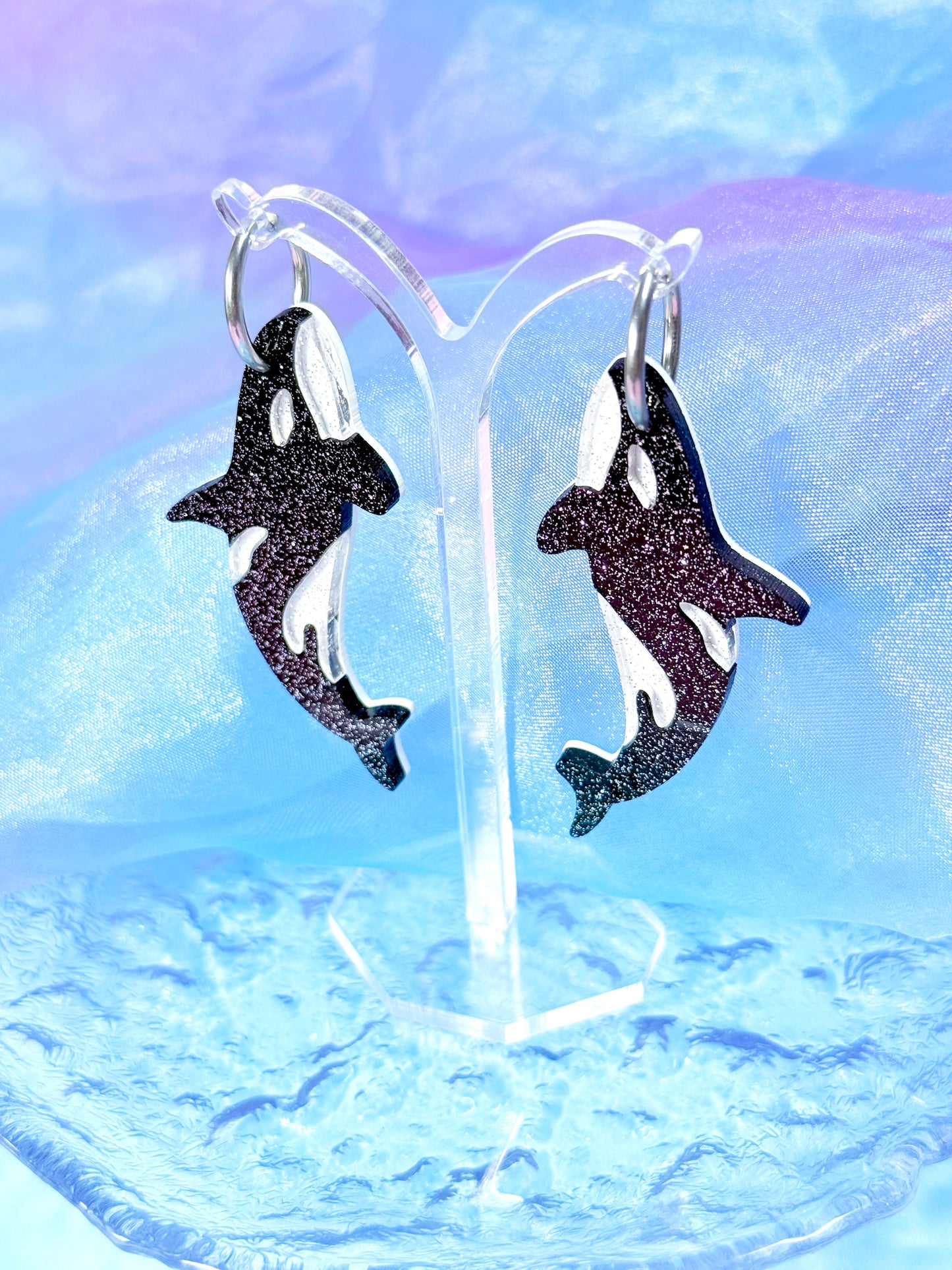 Orca Acrylic Earrings (Extra Sparkly)