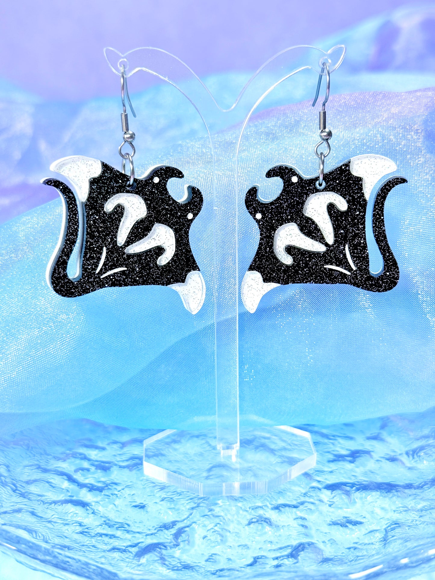 Manta Ray Acrylic Earrings (Extra Sparkly)