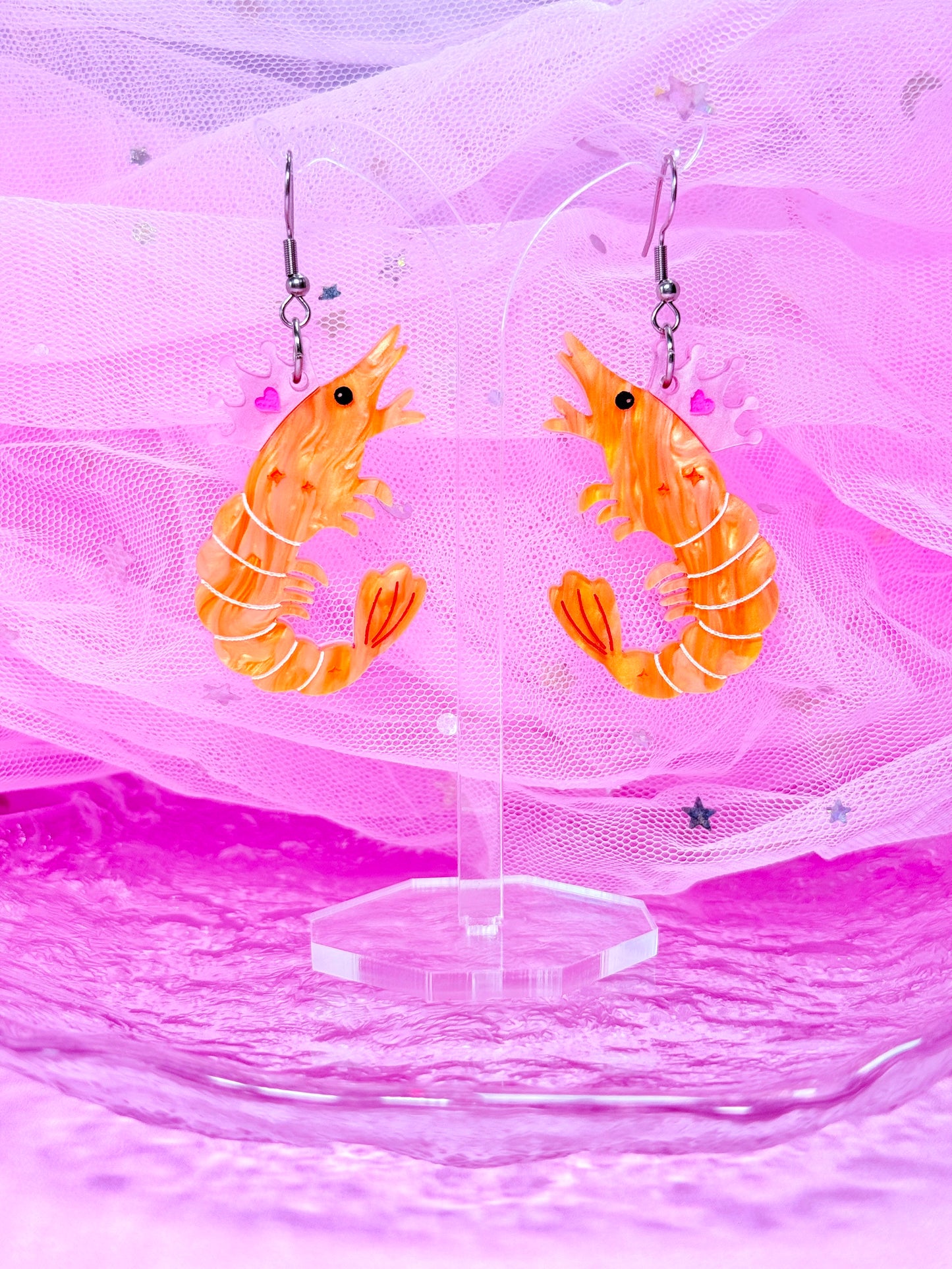 Princess Prawn, Shrimp Acrylic Earrings