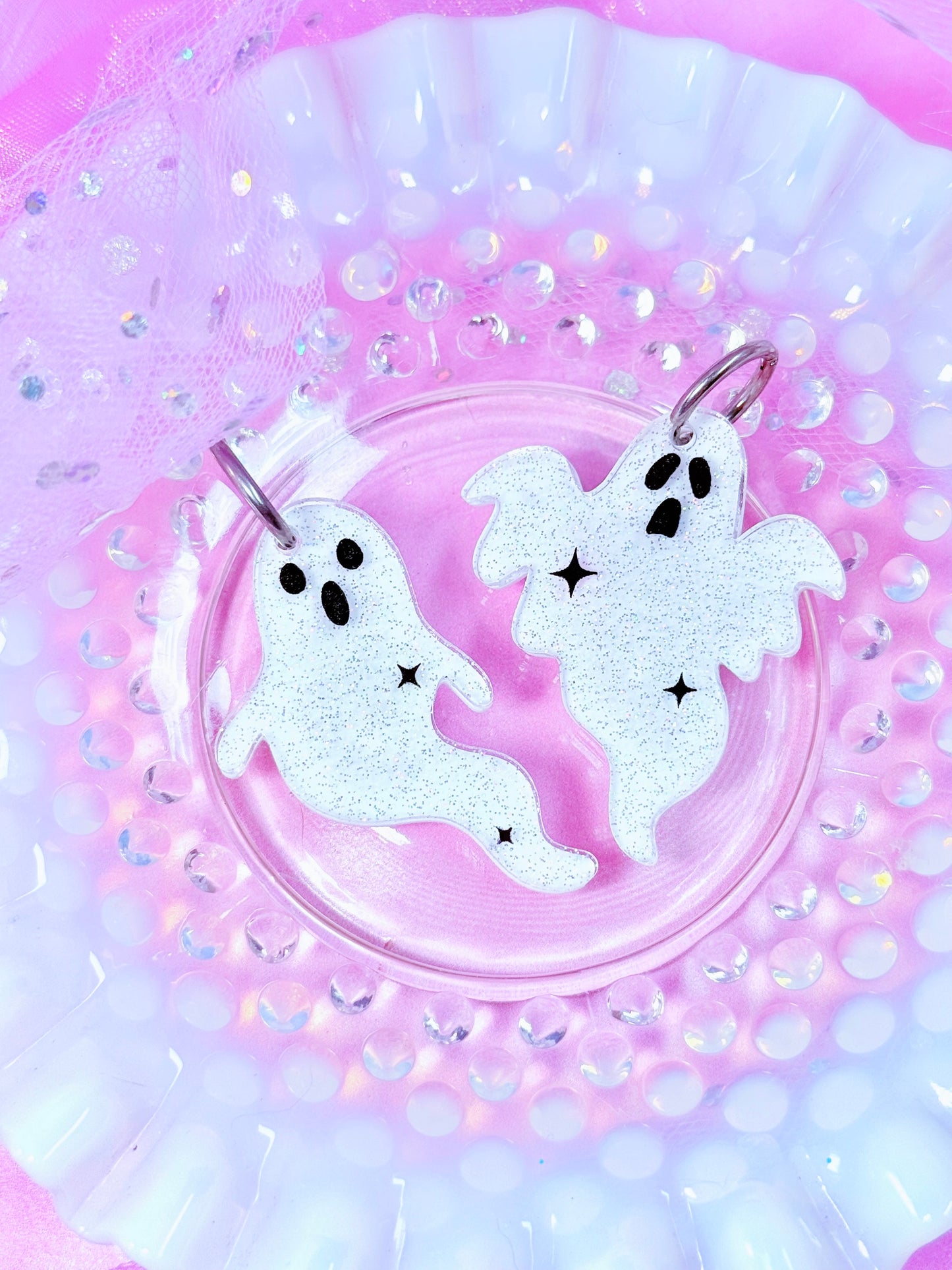 Funky Ghost Acrylic Earrings (Jelly Sparkle)