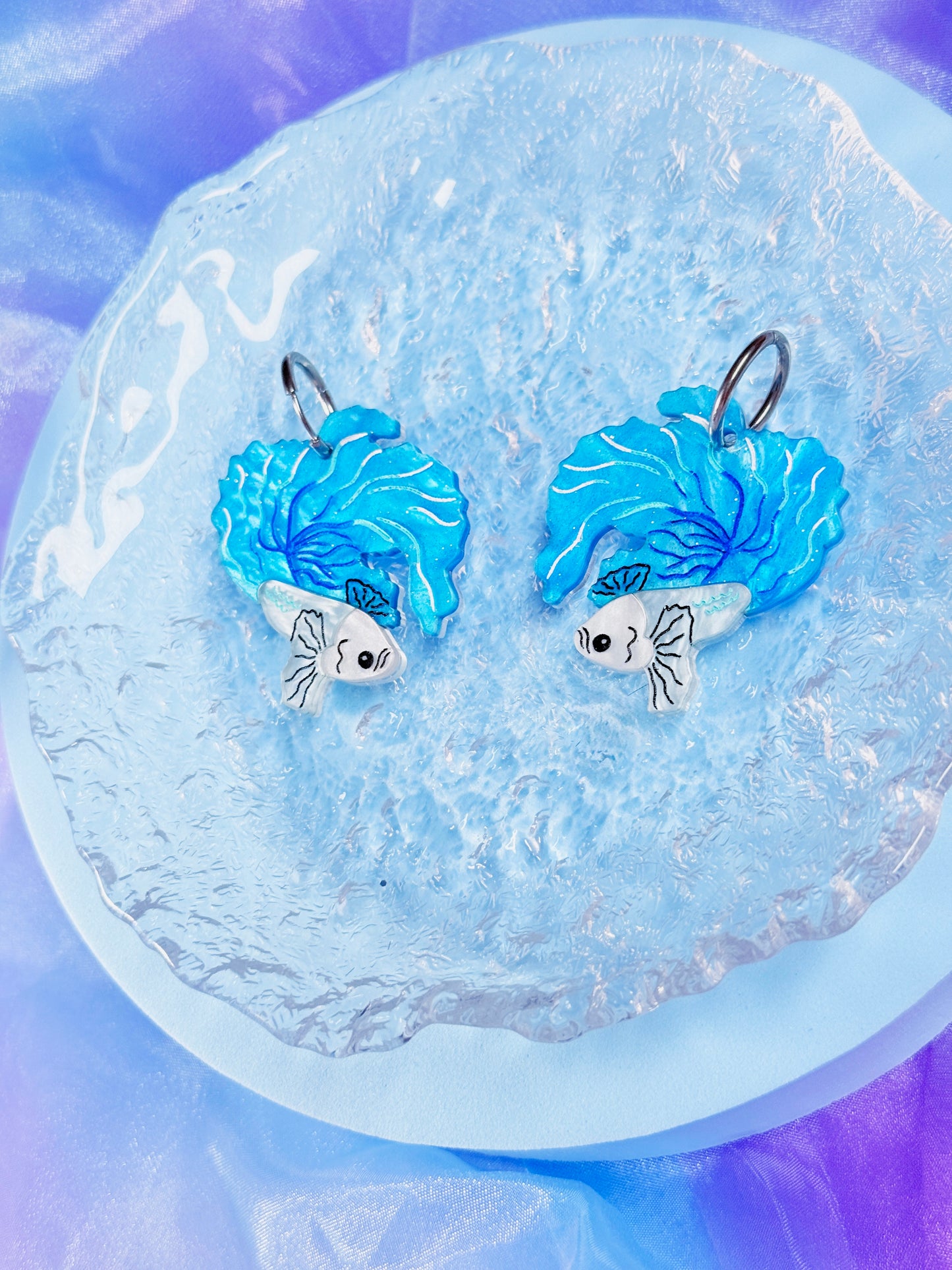 Betta Fish Acrylic Earrings (Sparkle Blue)