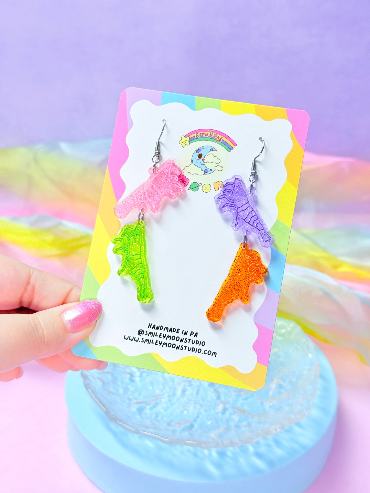 Jelly Shrimp Dangles, Acrylic Earrings