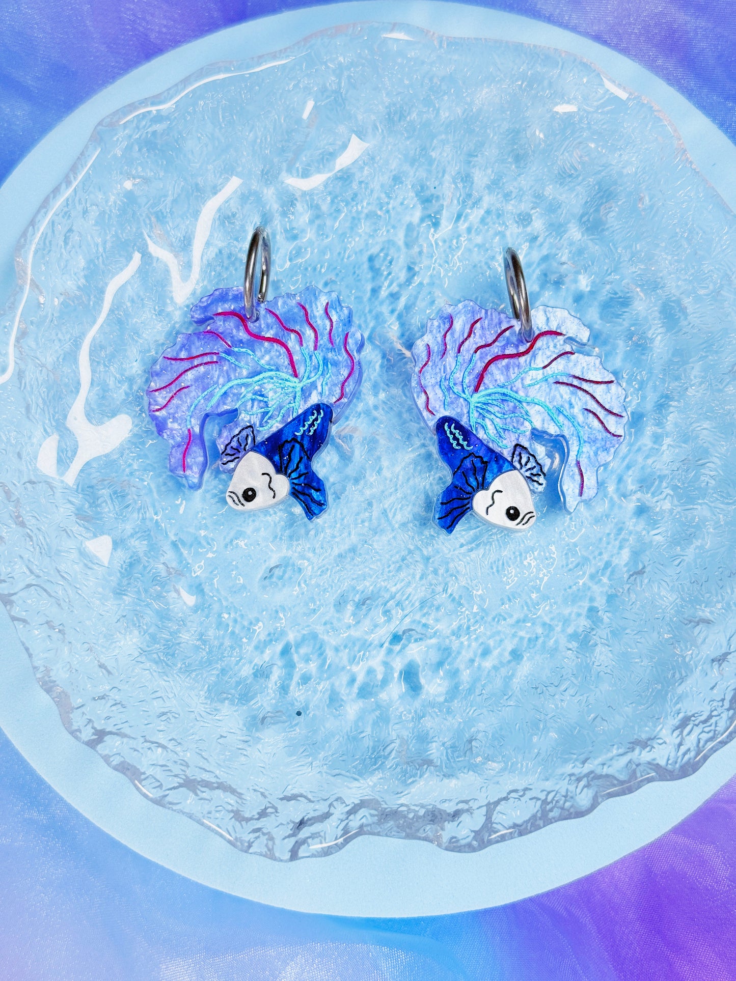 Betta Fish Acrylic Earrings (Mystic Blue and Purple)