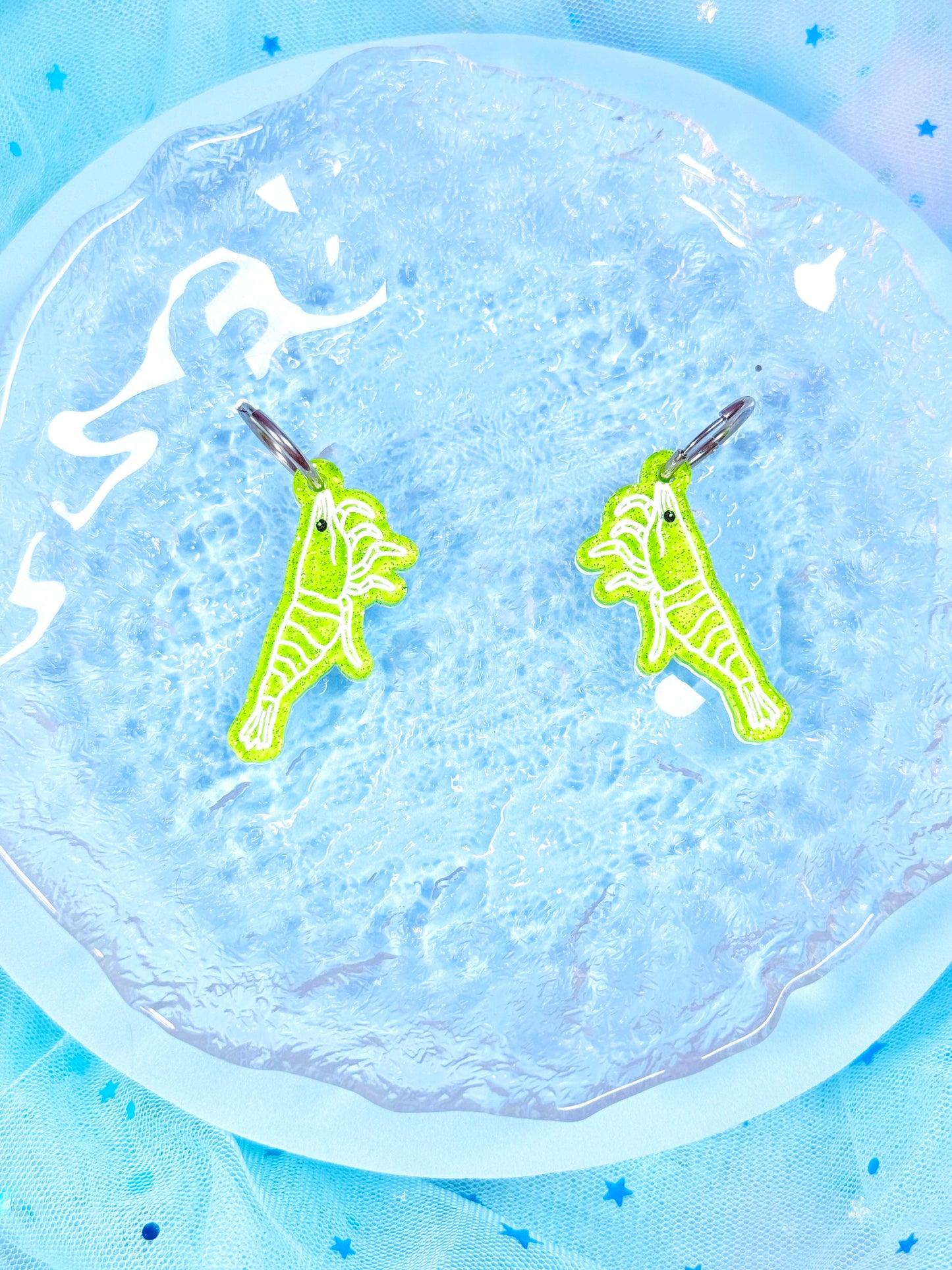 Jelly Shrimp Acrylic Earrings (Radioactive Green)