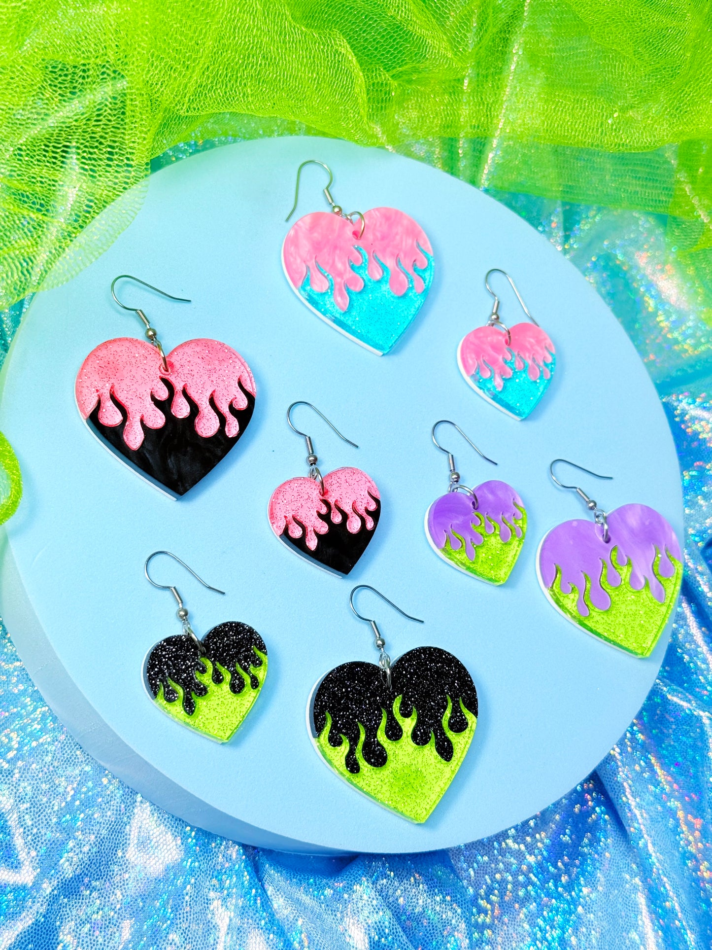 Y2K Flame Heart Acrylic Earrings