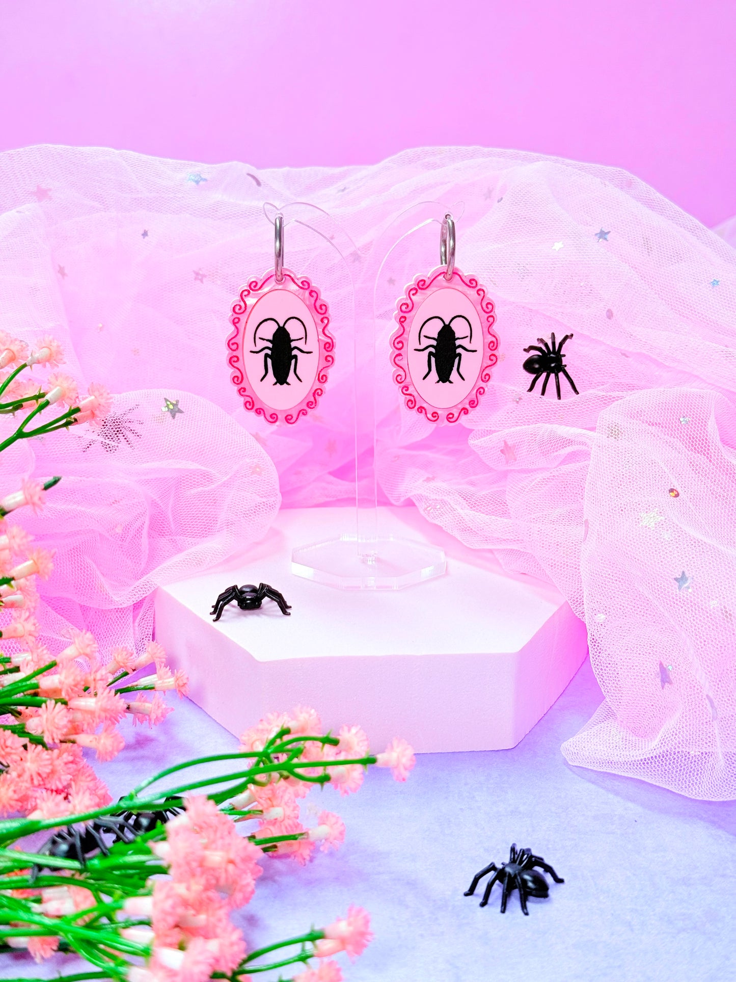 Cutesy Cockroach Acrylic Earrings (pinky pink)