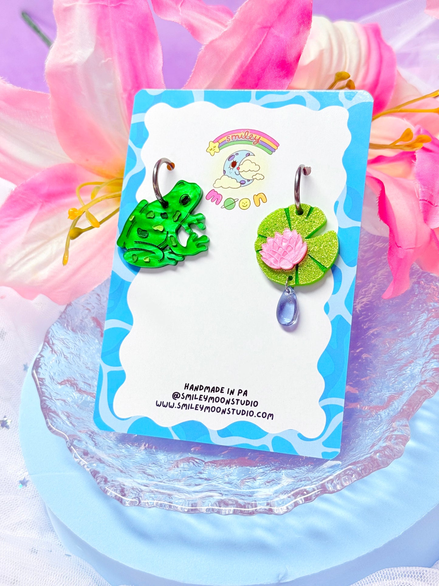 Frog and Lily Pad Acrylic Earrings