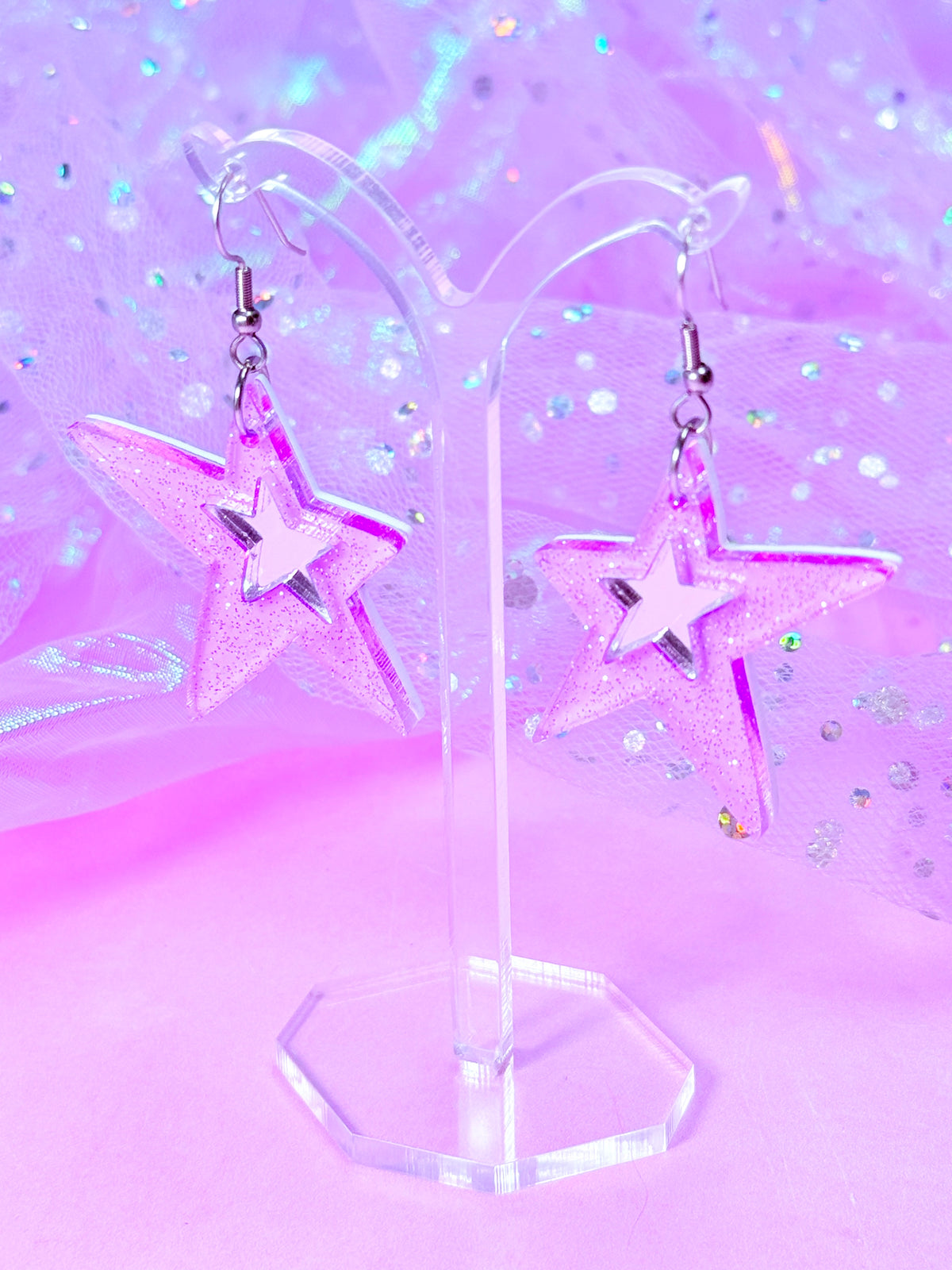 Y2K Spiky Star Acrylic Earrings (Purple)