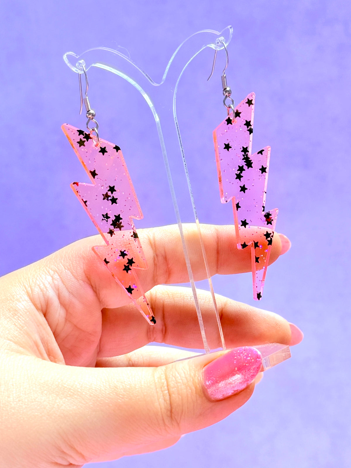 Lightning Bolt Acrylic Earrings (Star Jelly Glitter)