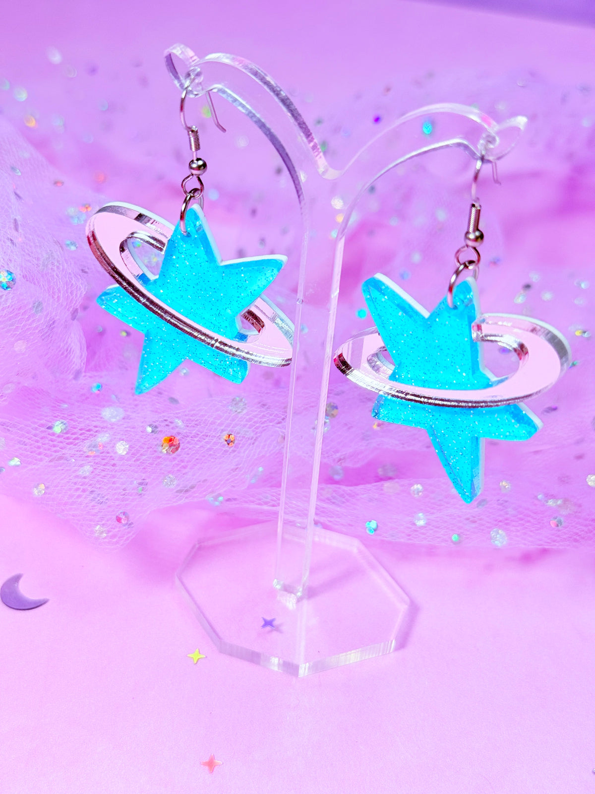 Y2K Cosmic Star Acrylic Earrings (Blue)