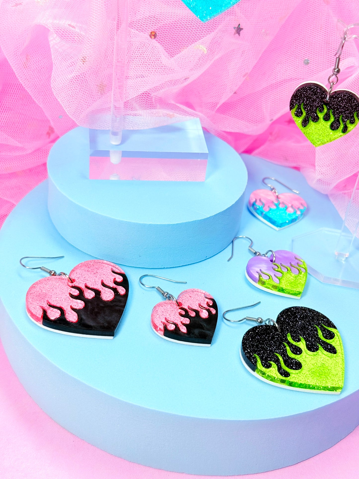 Y2K Flame Heart Acrylic Earrings