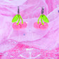Candy Cherries, Acrylic Earrings (Pink)