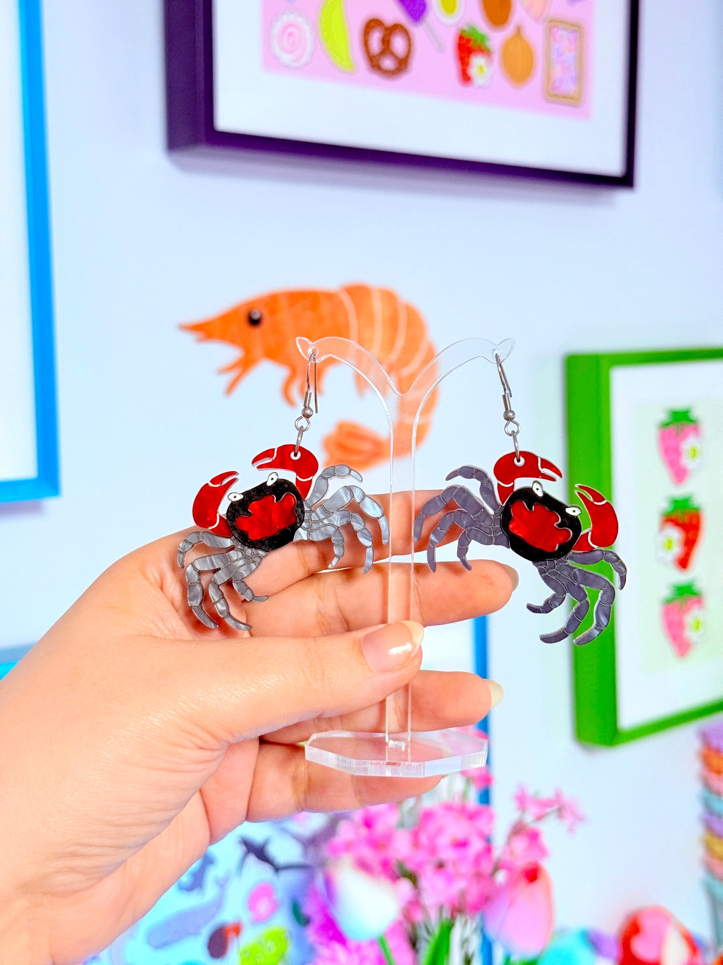 Red Devil Vampire Crab Acrylic Earrings