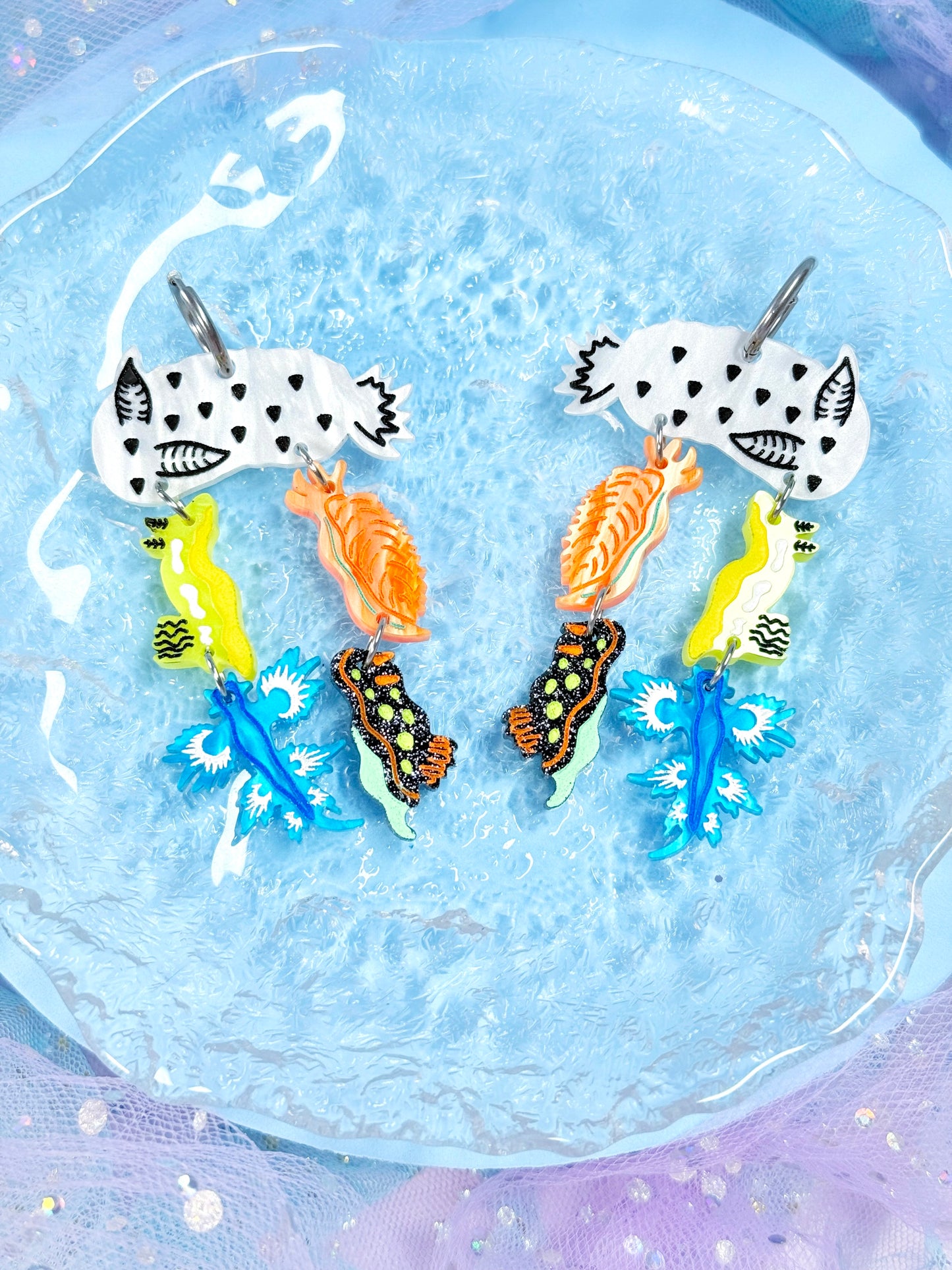 Sea Slug Drops, Nudibranch Acrylic Earrings