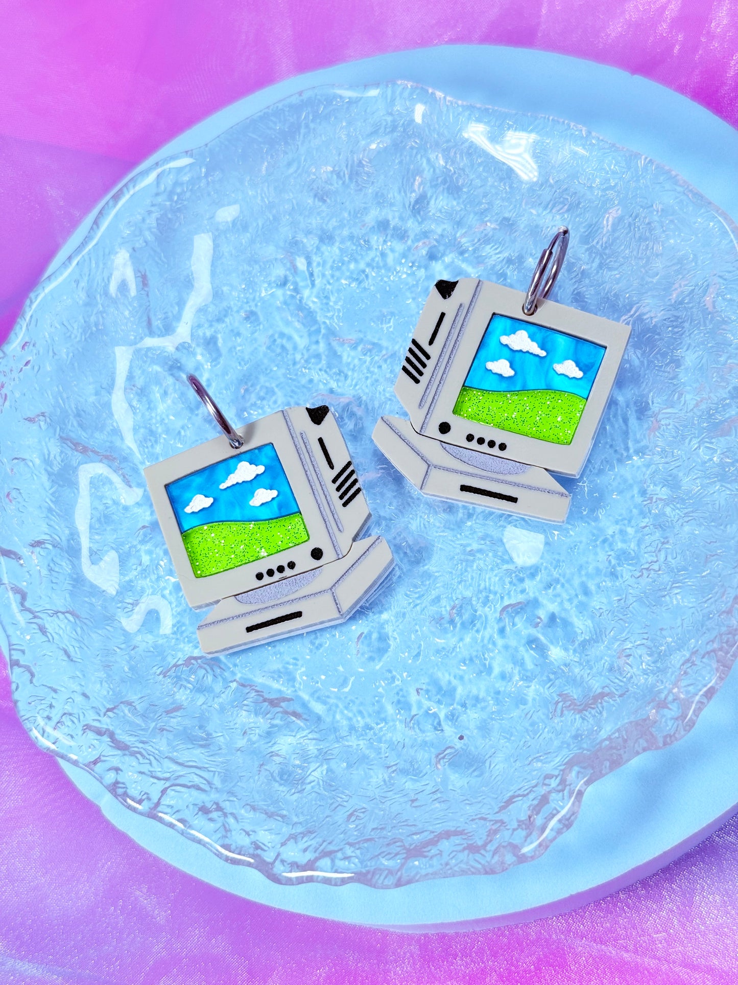 Retro Computer Earrings, Cloudy Skies