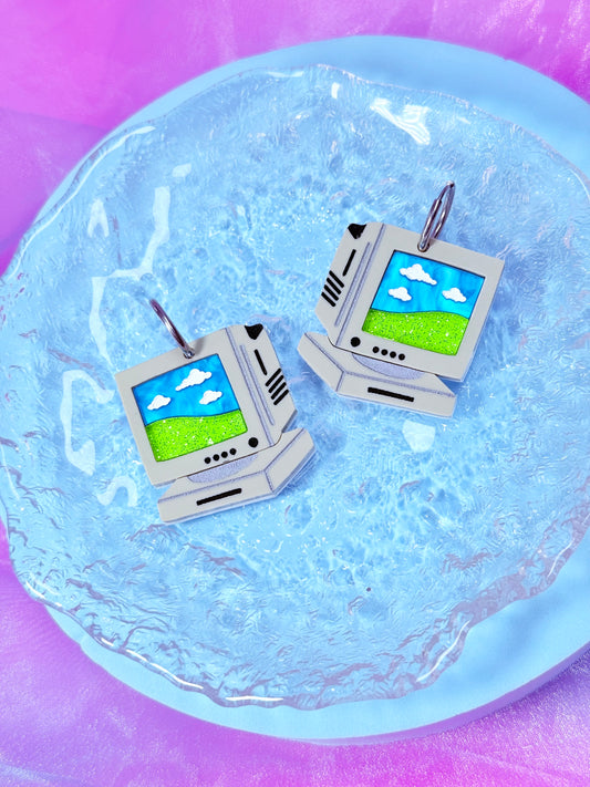 Retro Computer Earrings, Cloudy Skies