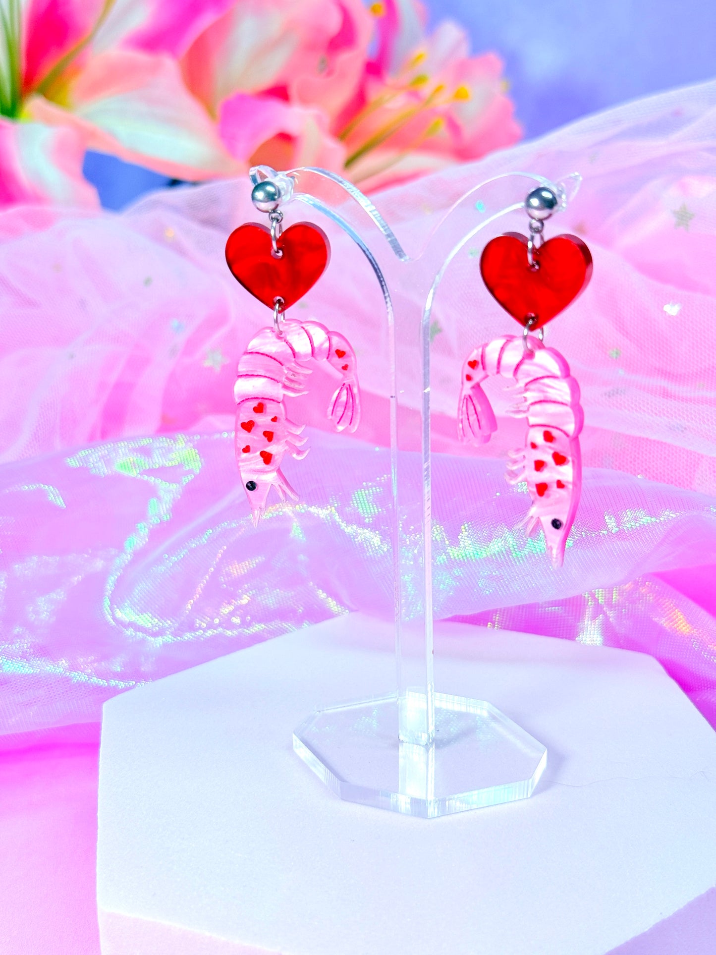 Lovely Shrimp Acrylic Earrings