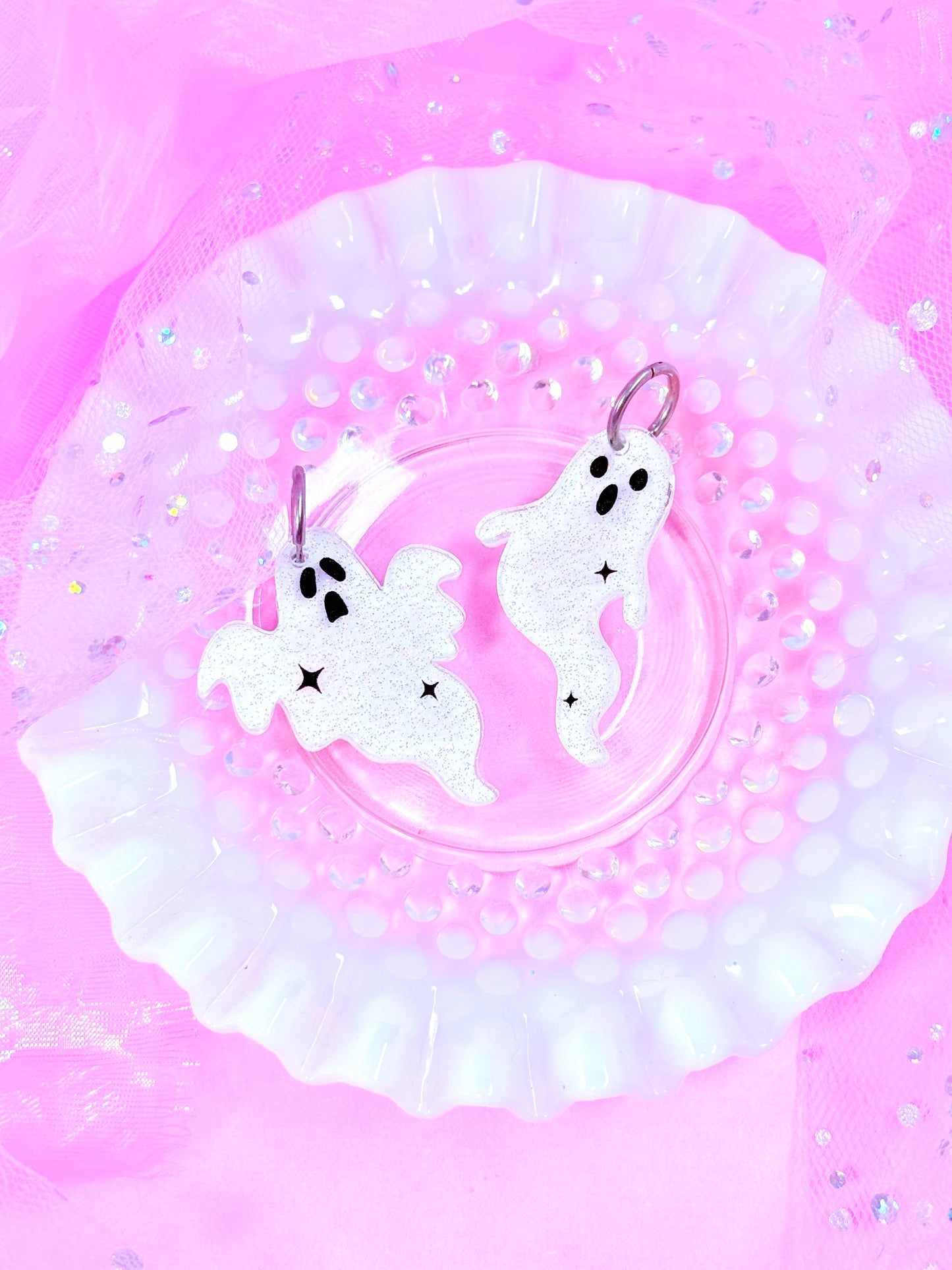 Funky Ghost Acrylic Earrings (Jelly Sparkle)