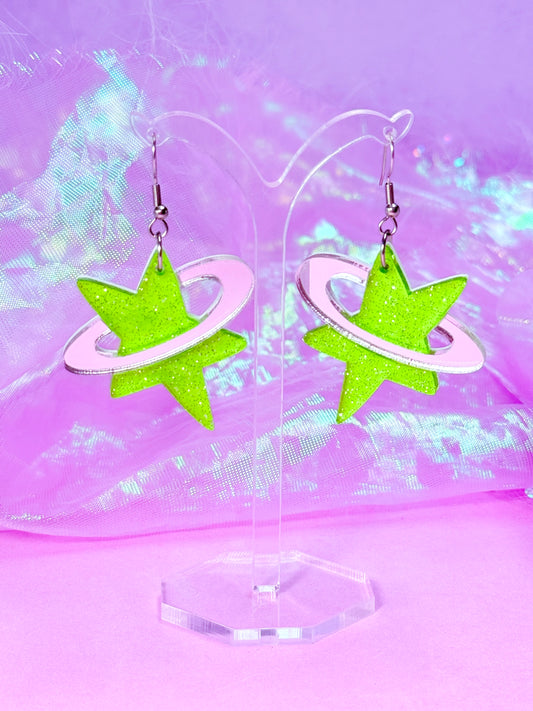 Y2K Cosmic Star Acrylic Earrings (Green)