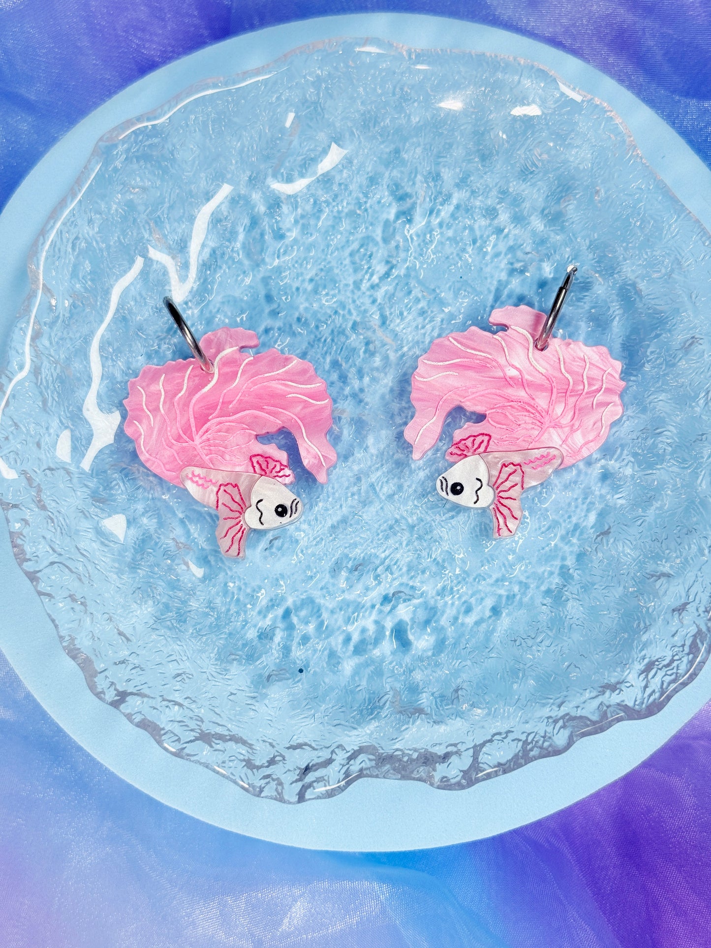 Betta Fish Acrylic Earrings (Pink Pearl)