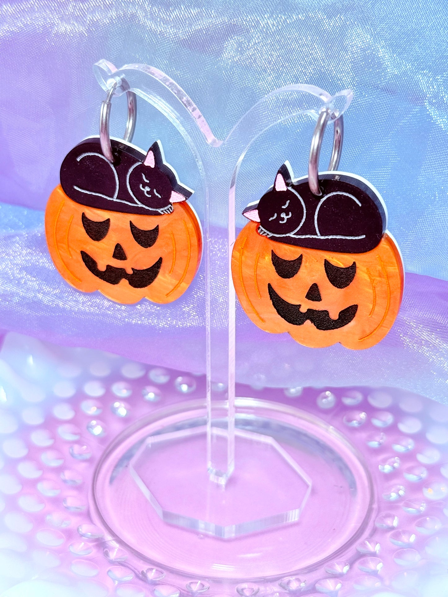 Halloween Kitty Acrylic Earrings