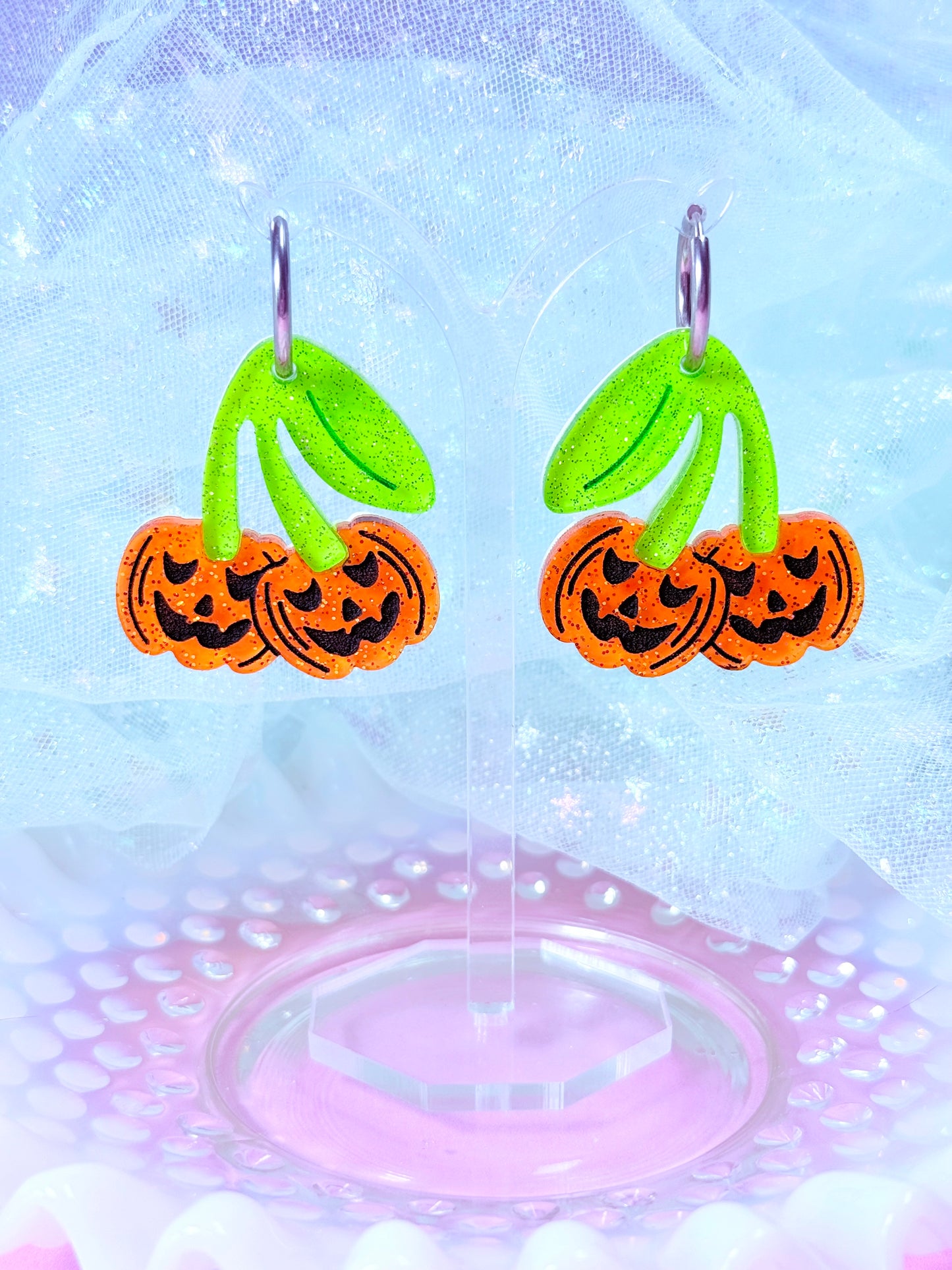 Pumpkin Cherries, Acrylic Earrings