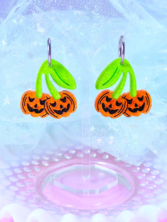 Pumpkin Cherries, Acrylic Earrings