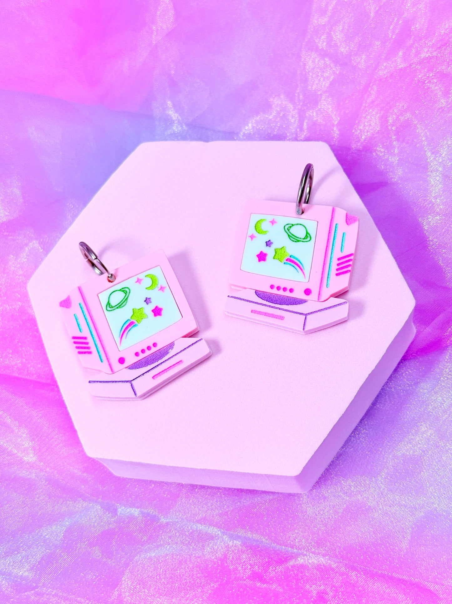 Retro Computer Earrings, Pastel Space