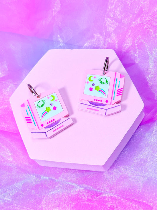 Retro Computer Earrings, Pastel Space