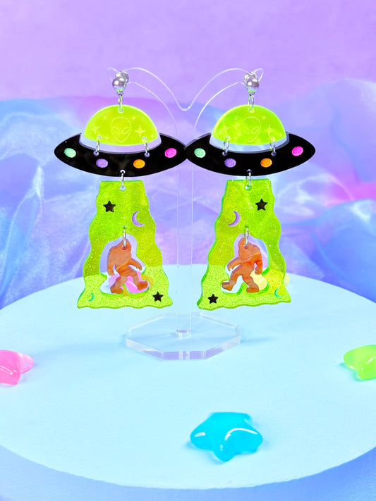 Bigfoot Cryptid UFOs, Acrylic Earrings