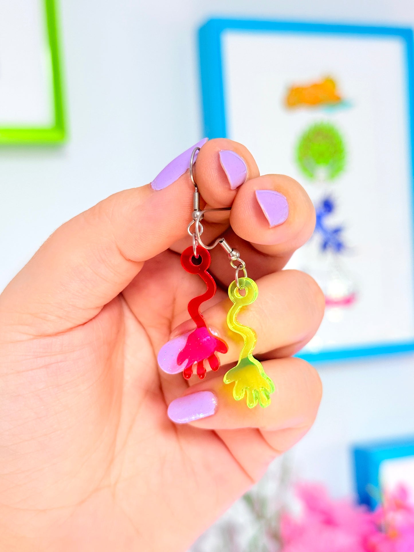 Mini Sticky Hand Acrylic Earrings