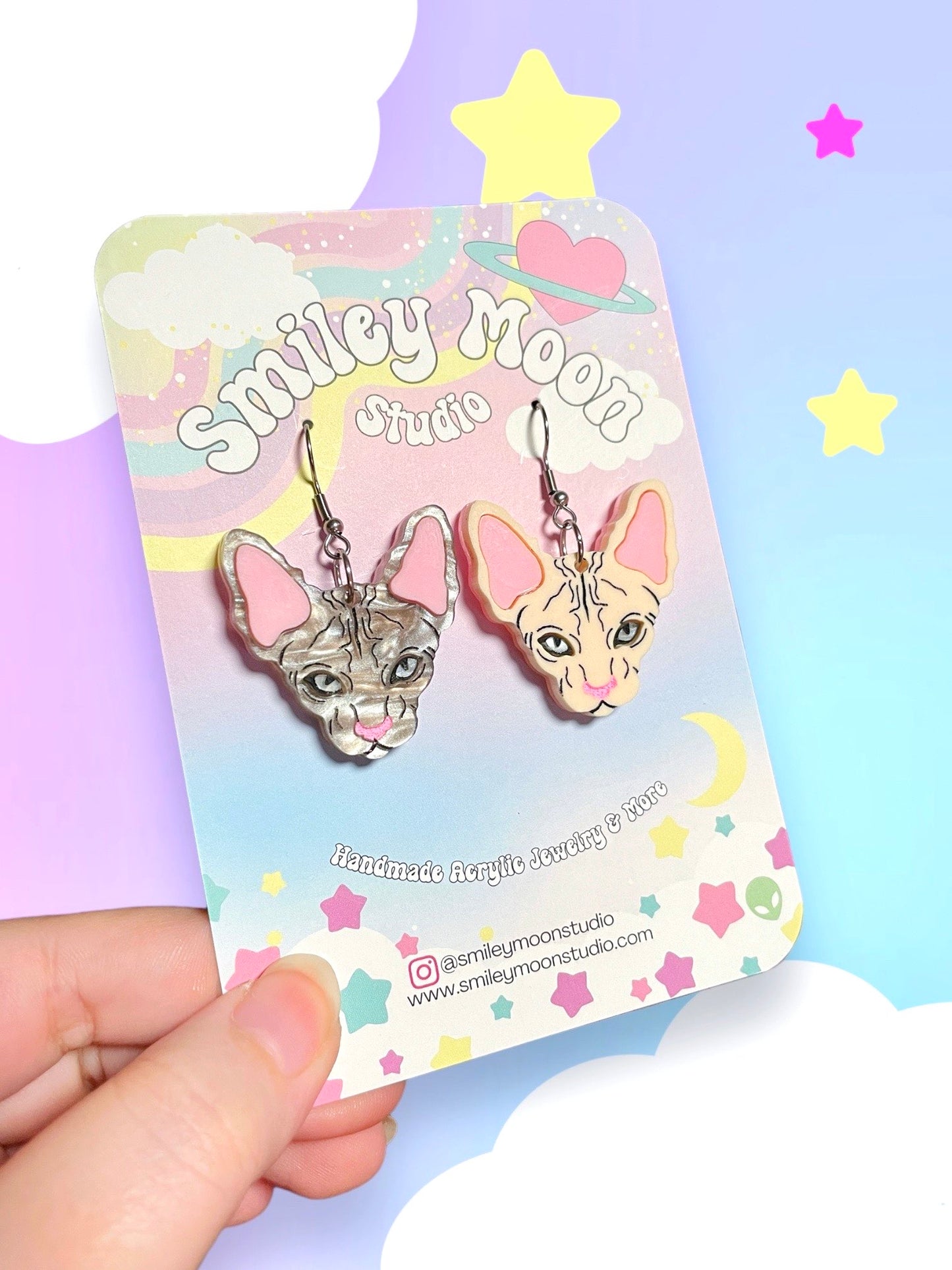 Sphynx, Hairless Cat Acrylic Earrings