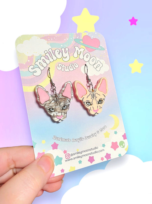 Sphynx, Hairless Cat Acrylic Earrings